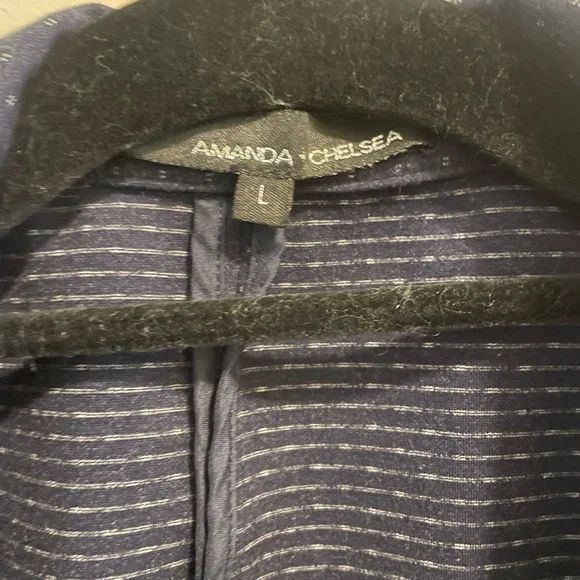 Amanda & Chelsea 3/4 ruched sleeve navy blue & white blazer size large - Picture 3 of 9